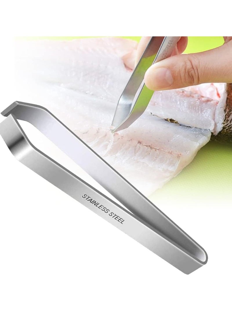Starthi 2 Pieces Fish Bone Tweezers Set Includes Stainless Steel Tongs Tweezers Fish Scale Scraper Removers Flat and Slant Tweezers Pliers for Chef Cooking Utensils, Sea Food, Beauty Tools - Image 2