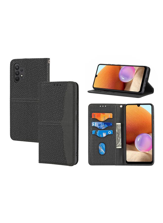 اس-توب جراب لهاتف Samsung Galaxy A32 5G مصنوع من جلد البولي يوريثان مع خياطة منسوجة مغناطيسية أفقية مع حامل وفتحات للبطاقات ومحفظة وحبل - Image 1