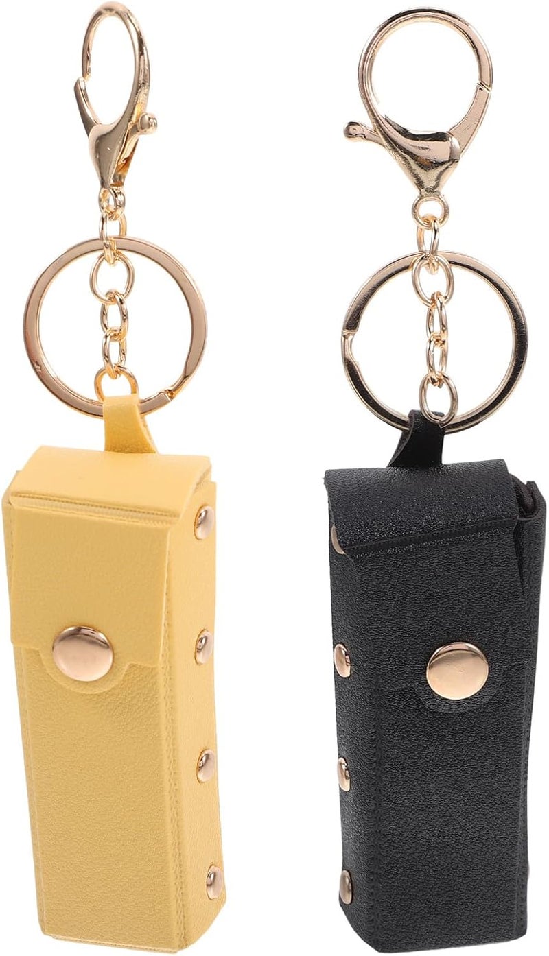 Ipetboom 2pcs Lipstick Keychain Holder Mini Portable Lip Balm Sleeve Bag for Women Travel Cosmetic Accessories in Black and Yellow - Image 1
