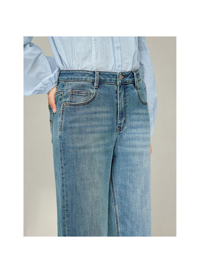 Inman Casual Raw Hem Straight Leg Jeans  Spring Women's High Waist Pants Denim Blue 28 - Image 1