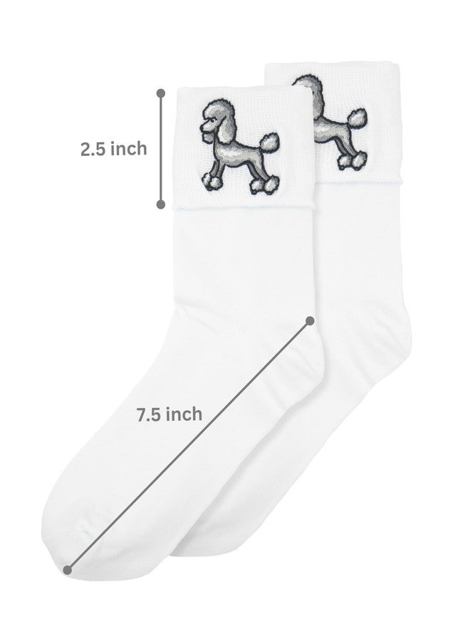 InnoBeta Bobby Poodle Socks, with Embroidered Logo, 50s Costumes for Adult Women Men White Sock Hop Socks - Image 2