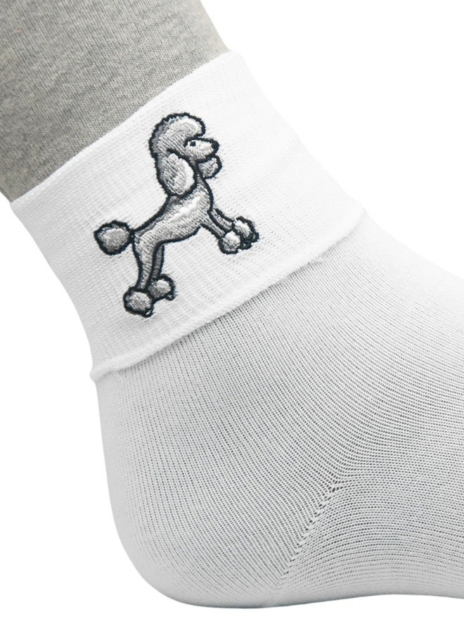 InnoBeta Bobby Poodle Socks, with Embroidered Logo, 50s Costumes for Adult Women Men White Sock Hop Socks - Image 5