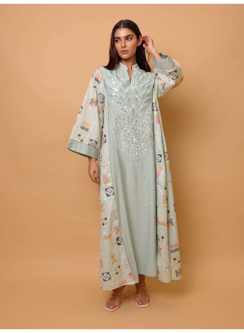 اكسا جلابية فاخرة بتفاصيل هندسية وترتر أمامي - Image 5