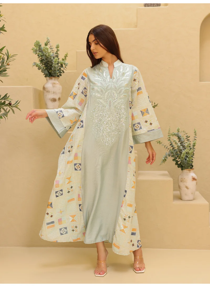 IKKXA Luxury Geometric Details Sequin Front Jalabiya IK4018