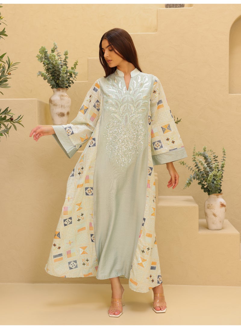 اكسا جلابية فاخرة بتفاصيل هندسية وترتر أمامي - Image 1