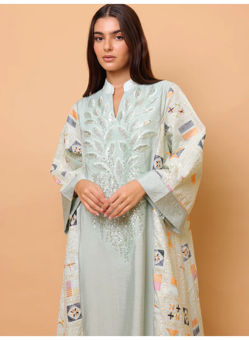 IKKXA Luxury Geometric Details Sequin Front Jalabiya IK4018