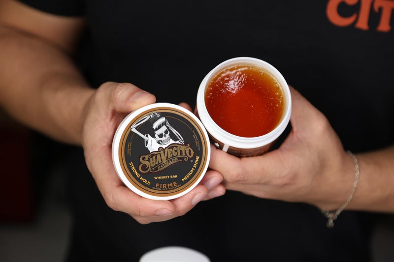 Suavecito Pomade Firme (Strong) Hold Whiskey Bar Scent 4 oz - Pomade For Men - Medium Shine Water Based Wax Like Flake Free Hair Gel - Easy To Wash Out - All Day Hold For All Hair Styles - Image 5
