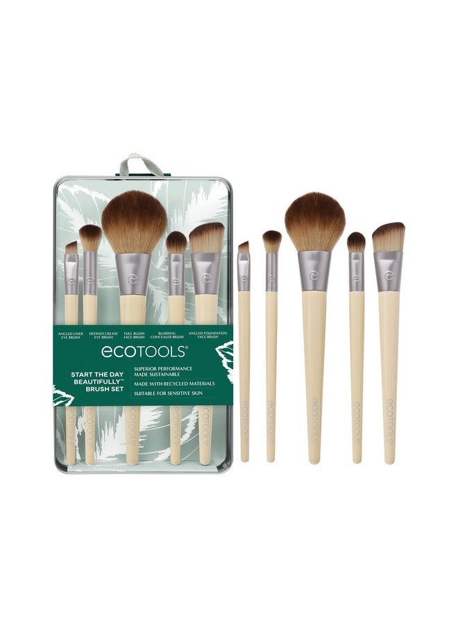 Ecotools EcoTools Start The Day Beautifully 6 Piece Makeup Brush Set, Makeup Brushes For Eyeshadow, Blush, Concealer, & Foundation Application, Eco-Friendly, Gift Set, Synthetic Hair, Vegan & Cruelty-Free  - Image 1