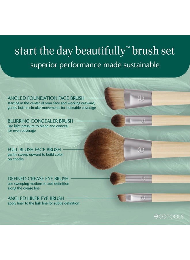 Ecotools EcoTools Start The Day Beautifully 6 Piece Makeup Brush Set, Makeup Brushes For Eyeshadow, Blush, Concealer, & Foundation Application, Eco-Friendly, Gift Set, Synthetic Hair, Vegan & Cruelty-Free  - Image 2