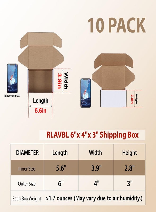 RLAVBL 10 Pack 6x4x3 Small Shipping Boxes, White Corrugated Cardboard Box for Packing, Mailing, Business - Image 2