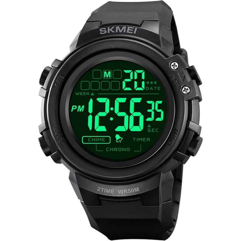 IJAHWRS Mens Digital Watch Sports Outdoor Chronograph Wrist Watches for Men with LED Back Ligh/Alarm/Date Black - Image 1