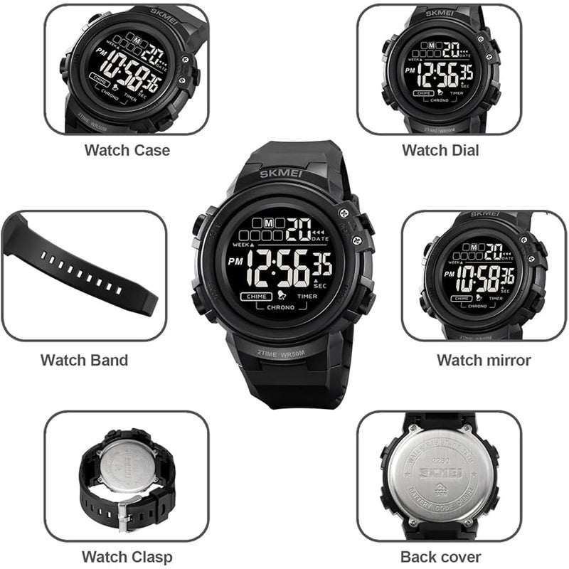 IJAHWRS Mens Digital Watch Sports Outdoor Chronograph Wrist Watches for Men with LED Back Ligh/Alarm/Date Black - Image 3