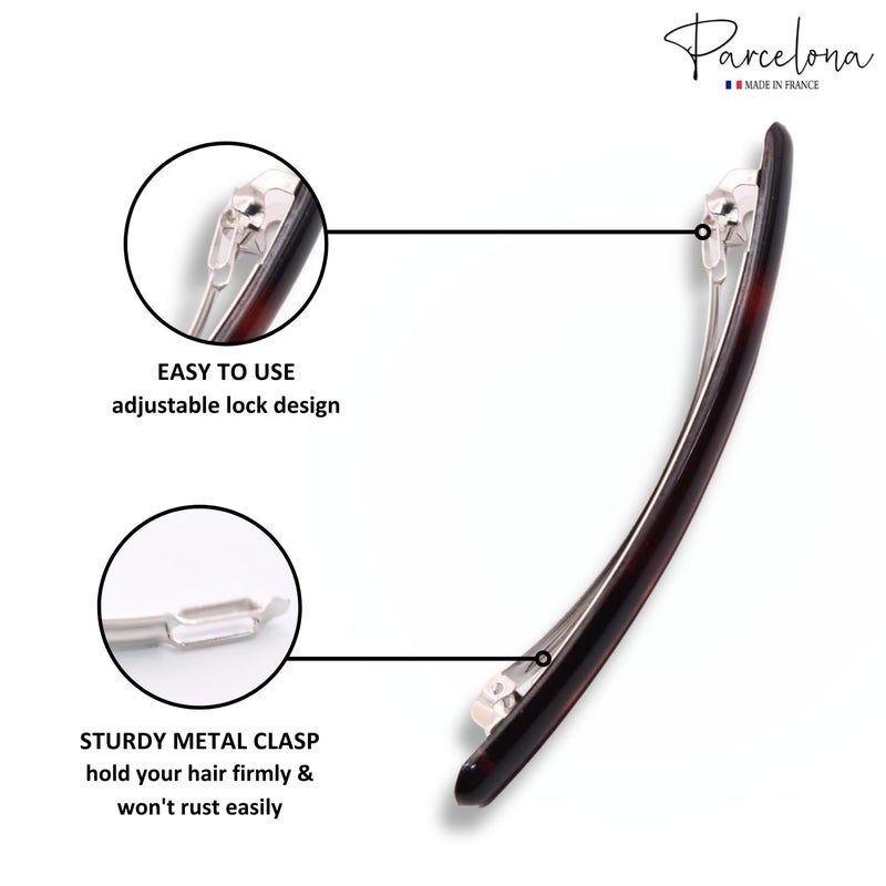 Parcelona French Skinny Rounded Large 4â€ Tortoise Shell Celluloid Automatic Set of 2 Hair Barrette Clips No Slip Grip Styling Women Accessories Girls Hair Clips, Made in France - Image 3