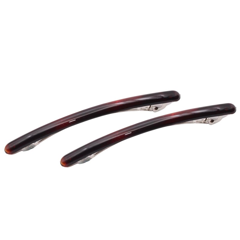 Parcelona French Skinny Rounded Large 4â€ Tortoise Shell Celluloid Automatic Set of 2 Hair Barrette Clips No Slip Grip Styling Women Accessories Girls Hair Clips, Made in France - Image 1