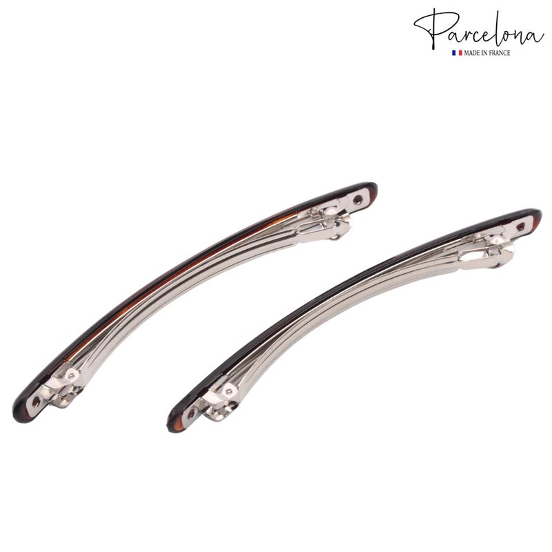 Parcelona French Skinny Rounded Large 4â€ Tortoise Shell Celluloid Automatic Set of 2 Hair Barrette Clips No Slip Grip Styling Women Accessories Girls Hair Clips, Made in France - Image 4