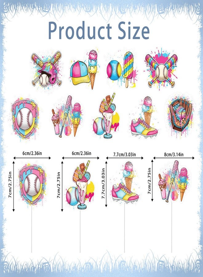 RUBOAOA Ice Cream Drip Baseball Party Decorations, 36 Pcs Baseball Ice Cream Cupcake Toppers Birthday Cake Decorations for Kids, Cute Sports and Summer Party Cupcake Picks for Boys Girls - Image 2