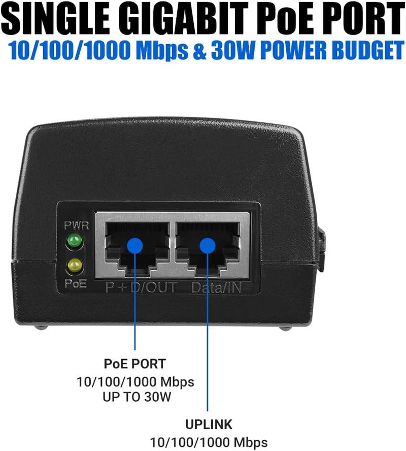 BV -Tech Gigabit Power Over Ethernet PoE+ Injector | 30W | Plug & Play | up to 325 Feet - Image 3
