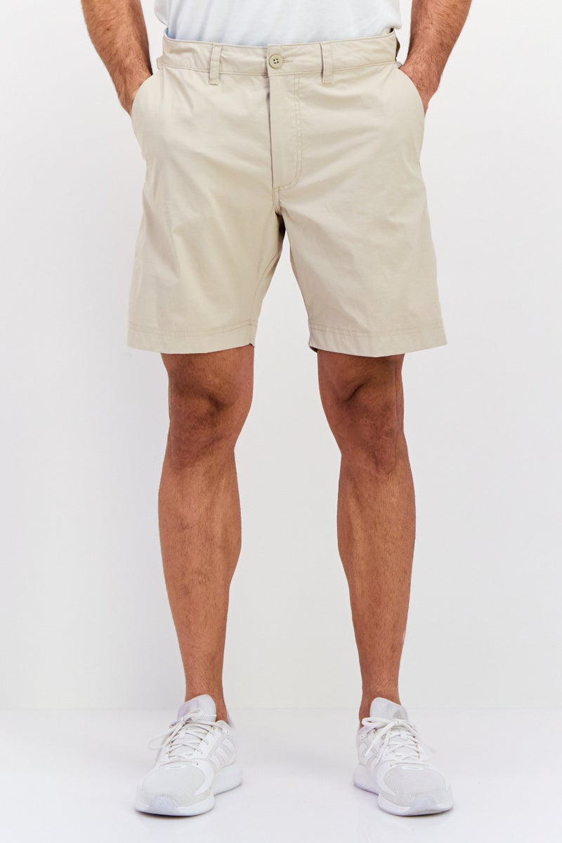 Vintage 1946 Men Plain Basic Shorts, Beige - Image 1