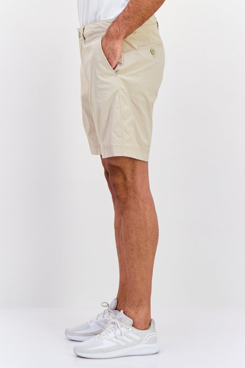 Vintage 1946 Men Plain Basic Shorts, Beige - Image 2