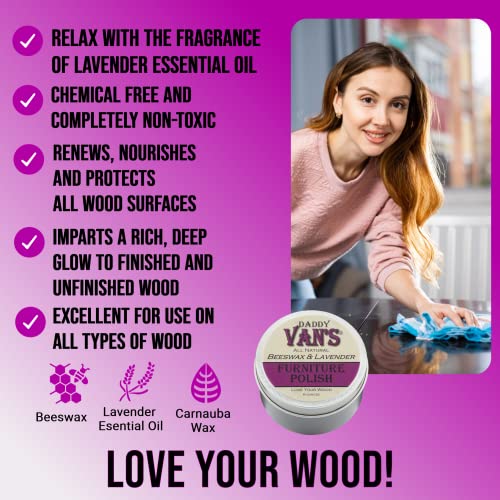 Daddy Van's All Natural Beeswax & Lavender Furniture Polish - Chemical-Free, Non-Toxic Wood Conditioner Scented with Pure Lavender Essential Oil - Image 5