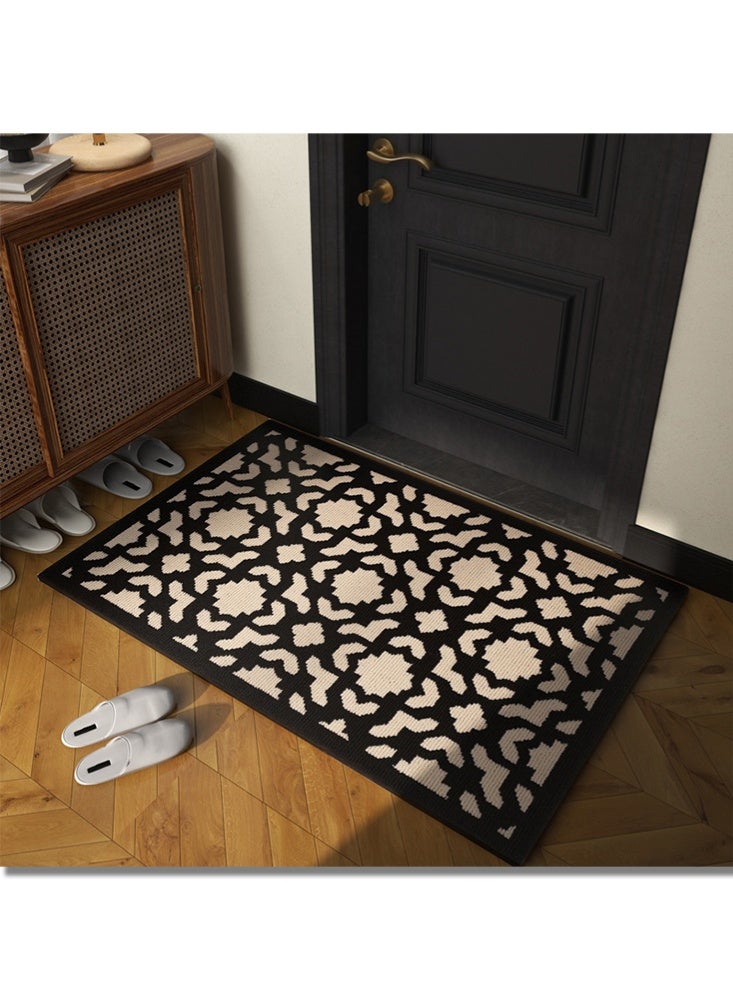 Monda 60x90CM Washable Runner Rug for Hallway, Non Slip Low-Pile Kitchen Rug, Durable Soft Floor Carpet Runners for Entryway, Bedroom, Bathroom, Laundry Room, Black Flower - Image 1