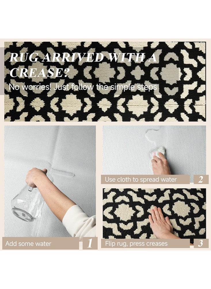 Monda 60x90CM Washable Runner Rug for Hallway, Non Slip Low-Pile Kitchen Rug, Durable Soft Floor Carpet Runners for Entryway, Bedroom, Bathroom, Laundry Room, Black Flower - Image 5