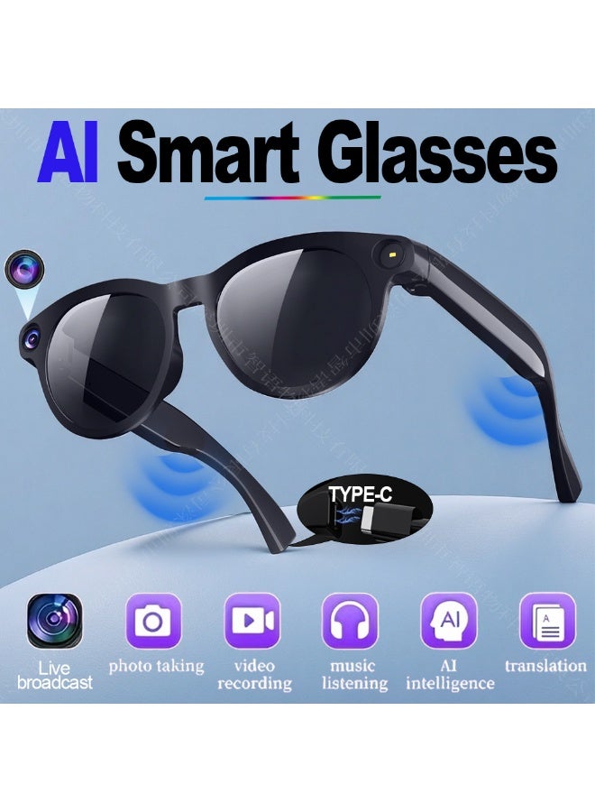 CY05 AI Smart Camera Glasses, 1080P HD Video Recording, AI Translation, ENC Clear Calls, Type-C Charging, Touch & Button Control, Black Frame with Clear Lens and Sunglasses Lens - Image 2