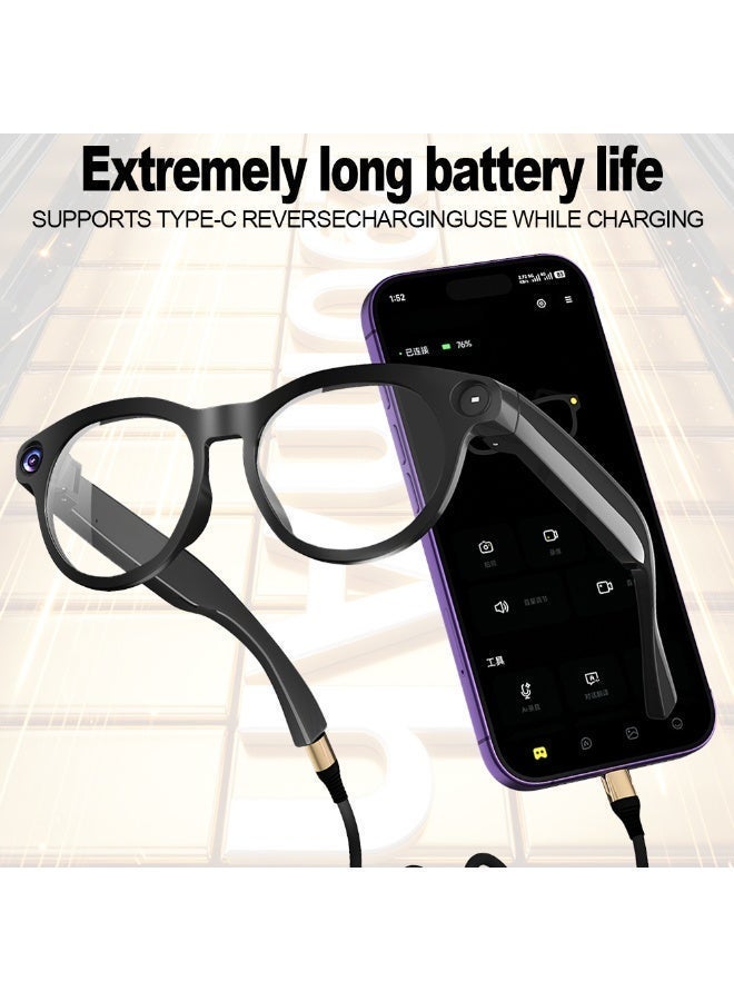 CY05 AI Smart Camera Glasses, 1080P HD Video Recording, AI Translation, ENC Clear Calls, Type-C Charging, Touch & Button Control, Black Frame with Clear Lens and Sunglasses Lens - Image 5