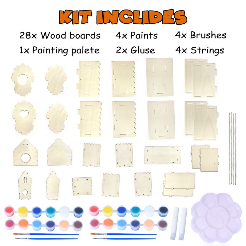 hapray 4 Pack Bird House Crafts for Kids Ages 5-8 8-12, Buildable DIY Birdhouse Kit for Children to Build, 3+ Summer Arts and Craft Projects with Paint, Boy Girl Gift Christmas - Image 2
