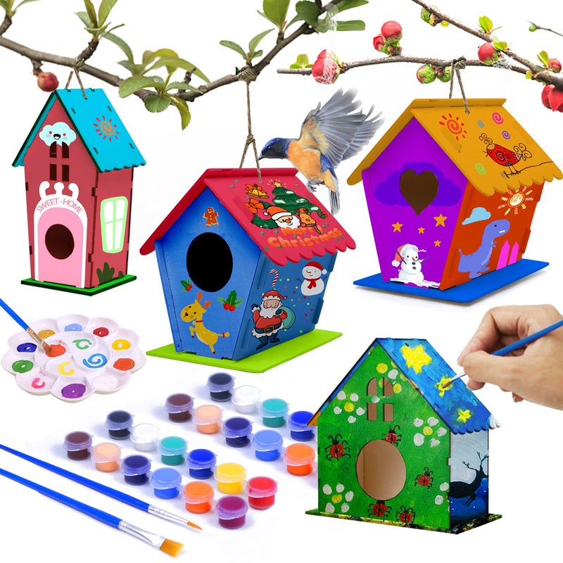 hapray 4 Pack Bird House Crafts for Kids Ages 5-8 8-12, Buildable DIY Birdhouse Kit for Children to Build, 3+ Summer Arts and Craft Projects with Paint, Boy Girl Gift Christmas - Image 1