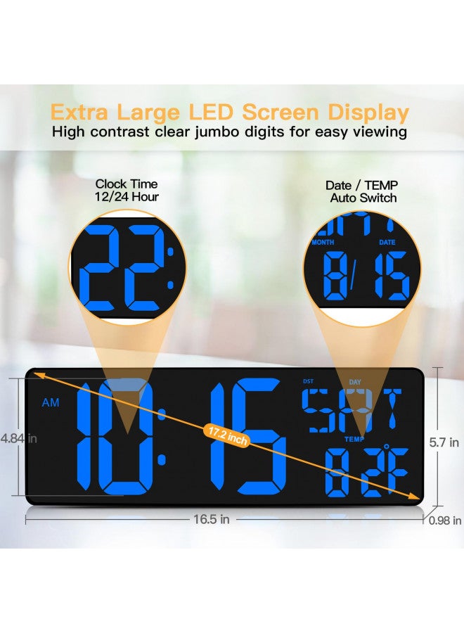 XREXS Large Digital Wall Clock with Remote Control, 17 Inch LED Large Display Count Up & Down Timer, Adjustable Brightness RGB Color Changing Clock Alarm Clock for Home, Gym, Office and Classroom - Image 2