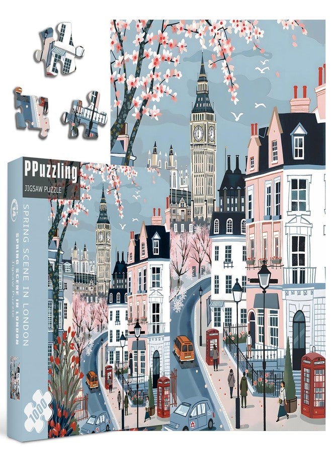 PPuzzling London Spring Puzzles for Adults 1000 Pieces, European Street Landscape Jigsaw Puzzle, Romantic Travel Scene Puzzle - Image 1