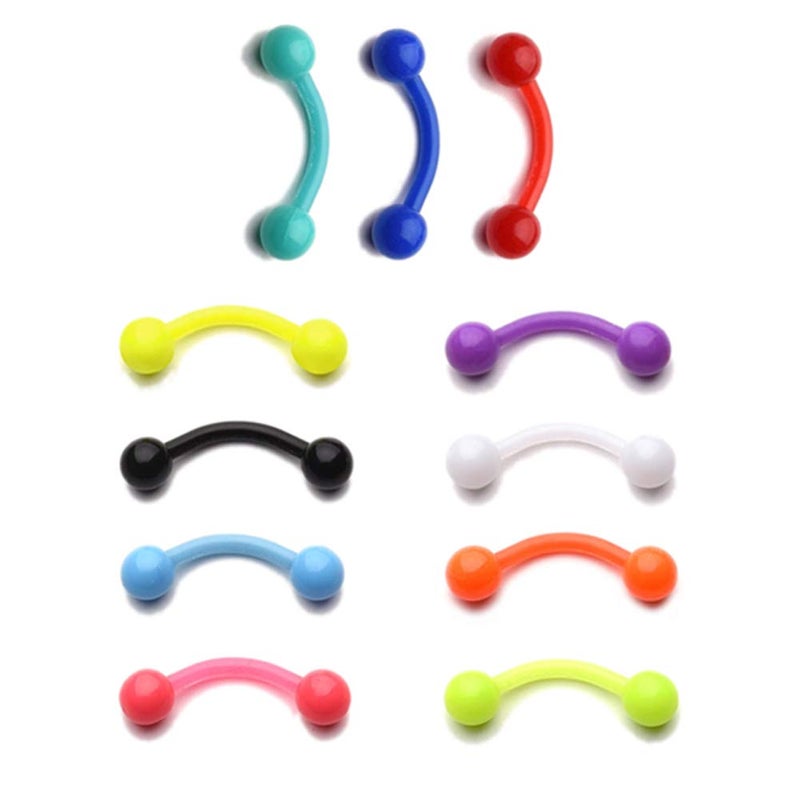 D.Bella 16G Clear Bioflex Acrylic Curved Barbell Eyebrow Ring Snake Eyes Tongue Belly Ring Piercing Retainer 11pcs - Image 1