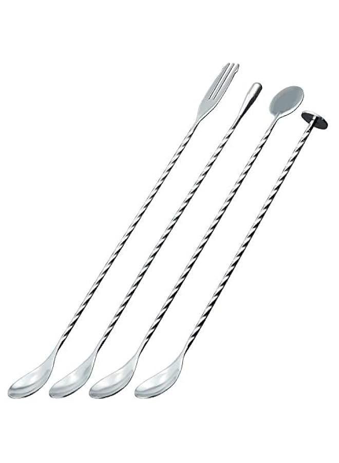 4 Pcs Bar Spoons Cocktail Mixing Spoon 12-Inch Bar Stirring Spoon Stainless Steel Cocktail Stirrer, Long Handle Drink Stirrers Cocktail Spoons - Image 1