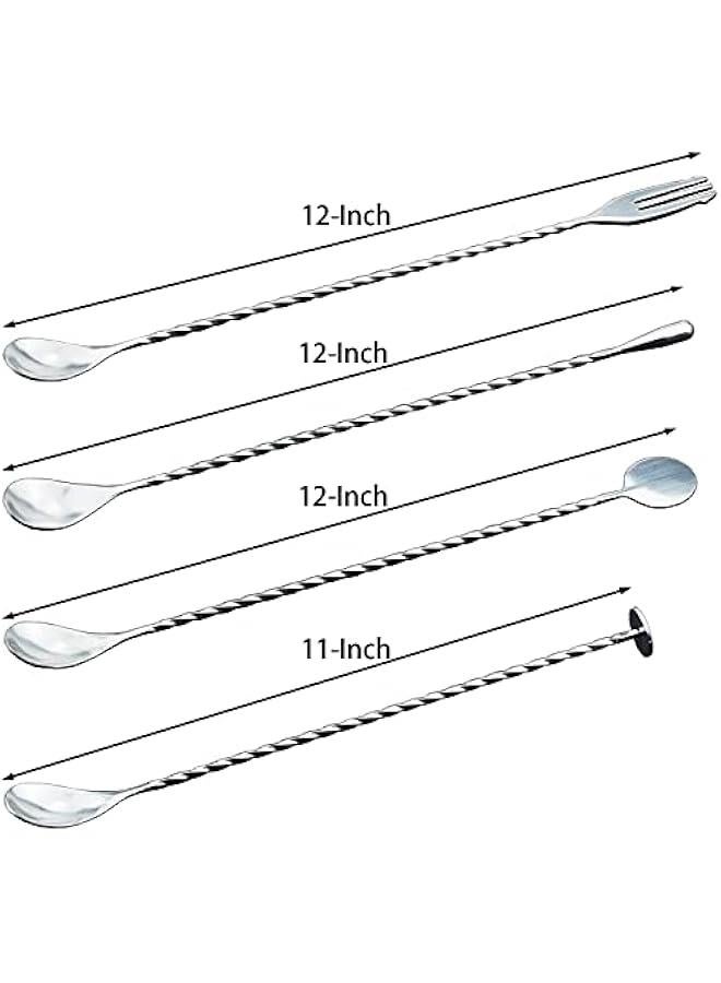 4 Pcs Bar Spoons Cocktail Mixing Spoon 12-Inch Bar Stirring Spoon Stainless Steel Cocktail Stirrer, Long Handle Drink Stirrers Cocktail Spoons - Image 2