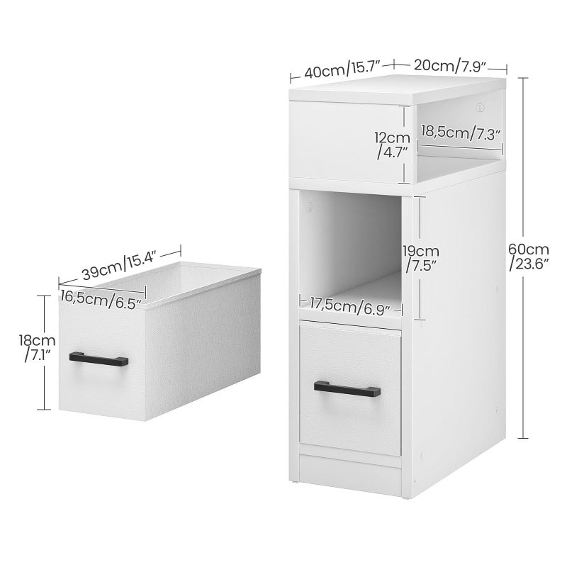 CHOEZON Narrow Side Table, 7.9" Small Nightstand with Drawer, Skinny Bedside Table, for Small Spaces, Flexible Open Compartment, for Bedroom, Living Room, White MBZ11WB - Image 3