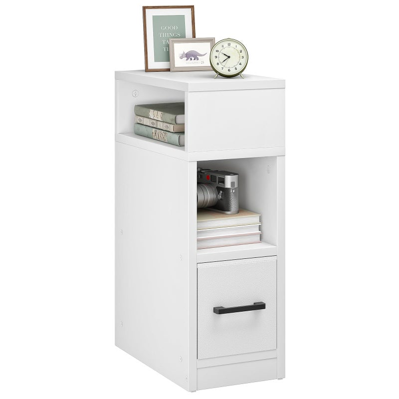 CHOEZON Narrow Side Table, 7.9" Small Nightstand with Drawer, Skinny Bedside Table, for Small Spaces, Flexible Open Compartment, for Bedroom, Living Room, White MBZ11WB - Image 1