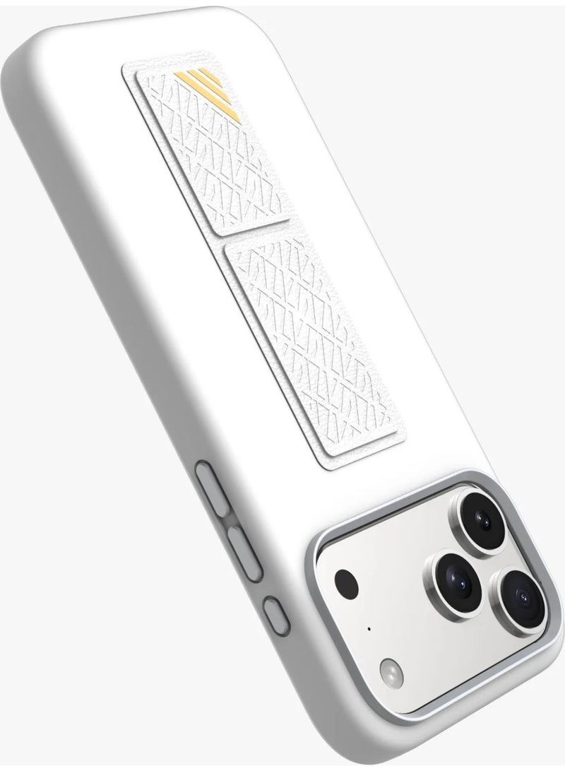 LEVELO iPhone 17 Pro Case Morphix Silicone With Leather Grip For Secure Hold / Shock-Resistant Bumper / Slim Fit Design Back Cover / Raised Bezels For Camera & Screen / Liquid Silicone Comfort / Raised Edge - Silver - Image 2