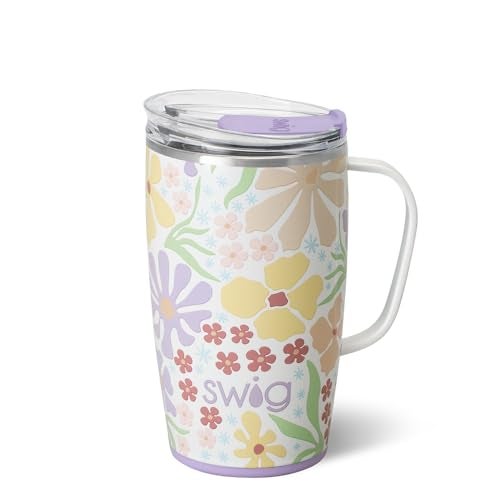 Swig Life 18oz Travel Mug Insulated Tumbler with Handle and Lid Cup Holder Friendly Dishwasher Safe Stainless Steel Travel Coffee Cup Fresh Cut - Image 1