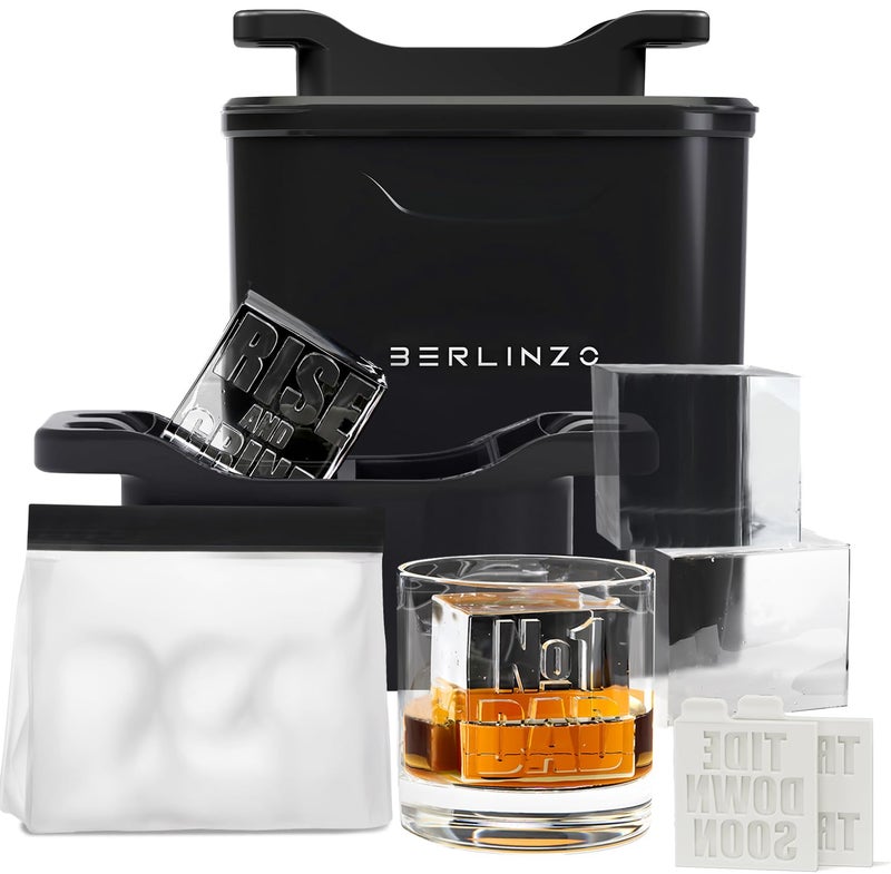 Berlinzo Premium Clear Ice Cube Maker with Conversation Ice Prints â€“ 4 Large 2.1" Crystal Clear Ice Squares â€“ Giftable Idea for Party, Game Night & Just for Fun â€“ Includes Storage Bag (Non-Electric) - Image 1