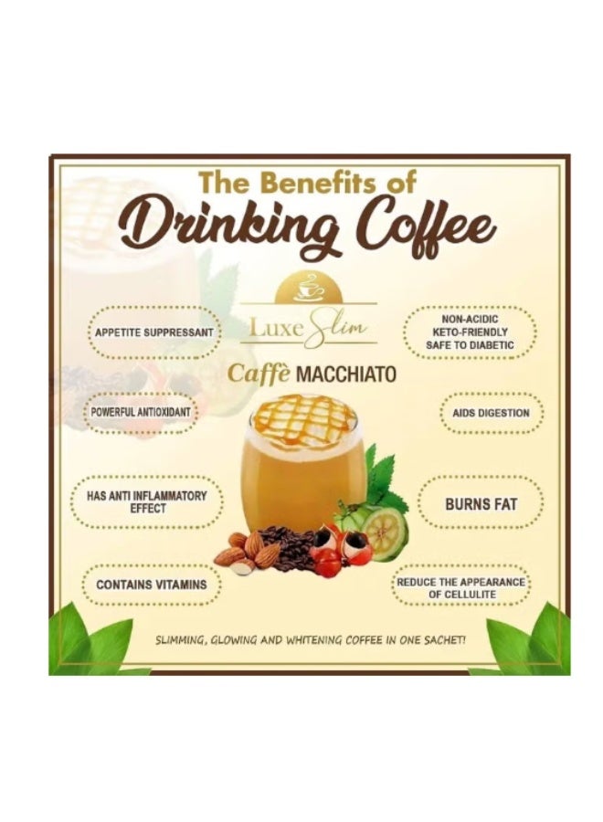 LUXE ORGANIX قهوة ماكياتو كافيه سليم الفاخرة 10 أكياس | قهوة سليم منخفضة السعرات الحرارية مع الكولاجين والجلوتاثيون | مثبط للشهية ومضاد للأكسدة | 21 جرام لكل كيس - Image 4