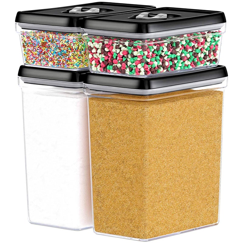 DWLLZA KITCHEN Large Airtight Food Storage Containers  Clear Plastic Bulk Food Pantry  Kitchen Storage Containers for Flour Sugar and Baking Supplies 4 Pcs BPAFree Keeps Fresh  Dry Black