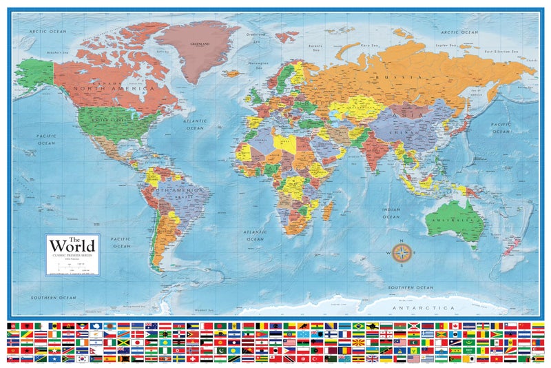 Swiftmaps 36x48 World Classic Elite Wall Map Laminated Flags of the World - Image 1
