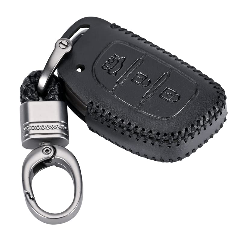 Contacts Soft Leather Car Key Cover Compatible With Hyundai 3 Button Smart Key With Key Chain For Creta, I10 Grand, I20 Elite, I20 Active, Xcent, Verna Tucson Elantra Grand I10 Nios, Black - Image 1
