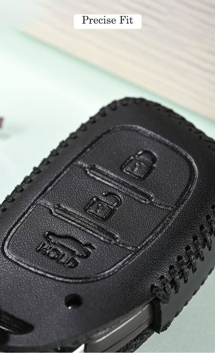 Contacts Soft Leather Car Key Cover Compatible With Hyundai 3 Button Smart Key With Key Chain For Creta, I10 Grand, I20 Elite, I20 Active, Xcent, Verna Tucson Elantra Grand I10 Nios, Black - Image 3
