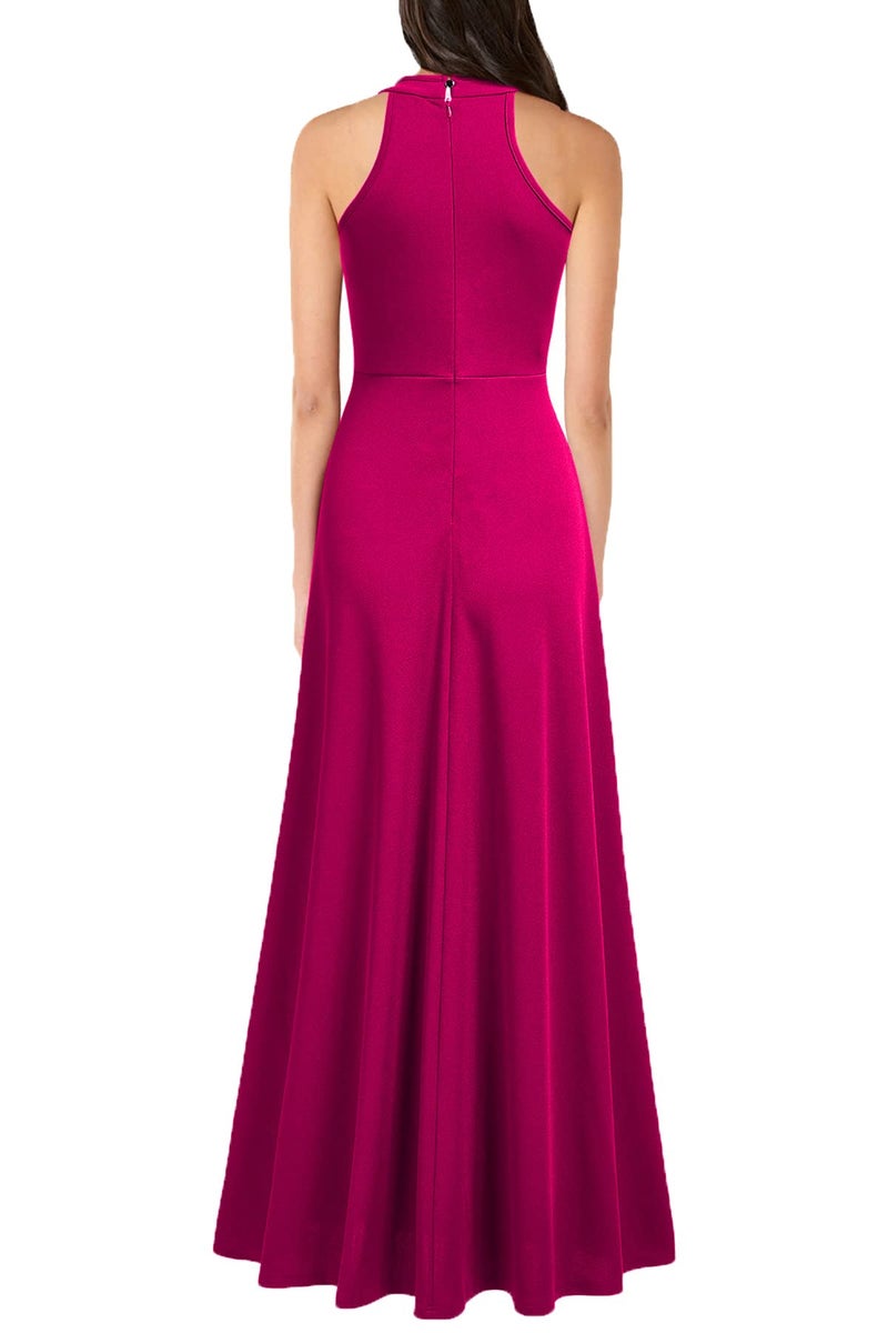 MUSHARE Women's Halter Neck Sexy Split Cocktail Party Maxi Long Formal Dress Magenta - Image 2