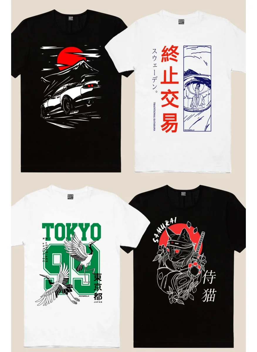 روك اند رول Rock & Roll Japanese Work 4-Pack Men's T-Shirt Super Eco Pack