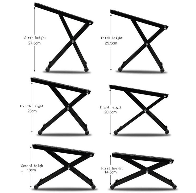 SOLARAE Guitar Footstool, Six Positioning Height Adjustable Folding Guitar Foot Rest, High-grade Metal Bracket and Non-slip Rubber Guitar Pedal for Classical/Acoustic/Electric Guitar (Black) " - Image 2