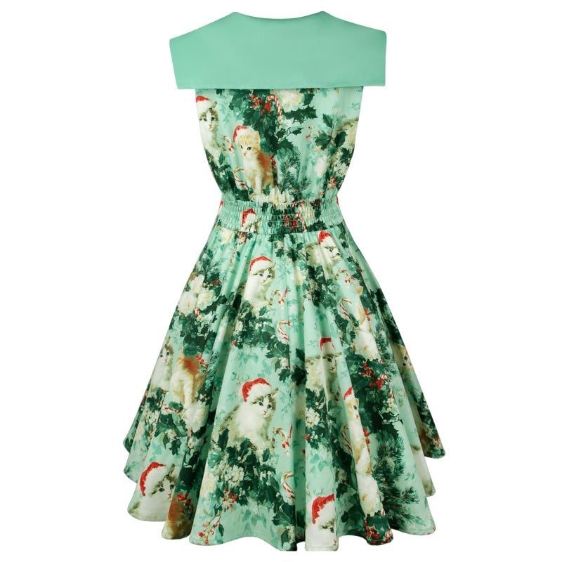 HIGAKI Women's 1950s Dress Tea Party V-Neck Sleeveless Dress(DR0065GN,XL) - Image 5