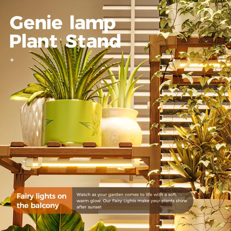 Bamworld Corner Plant Stand With Grow Lights - Tall Shelf Indoor Outdoor for Multiple Plants - Wood Table 7 Pots Flower Stands for Living Room Rack - Image 3